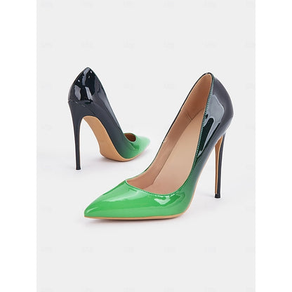 Black Pointed Patent Leather Toe Pumps Green Women's
