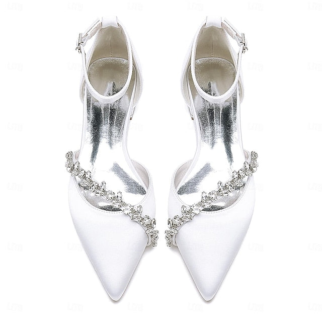 Pointed Elegant Women's Toe – Flats Wedding White Satin