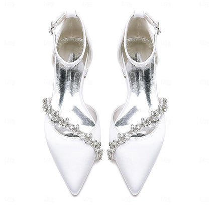 Pointed Elegant Women's Toe – Flats Wedding White Satin
