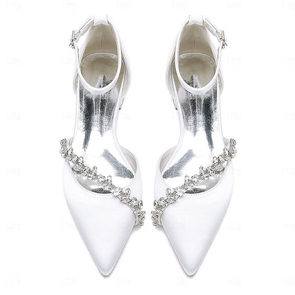 Pointed Wedding Women's Elegant Toe Flats White Satin –