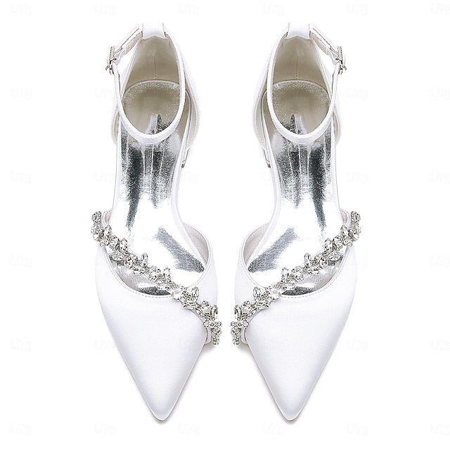Elegant Pointed Satin Flats – Toe Women's Wedding White