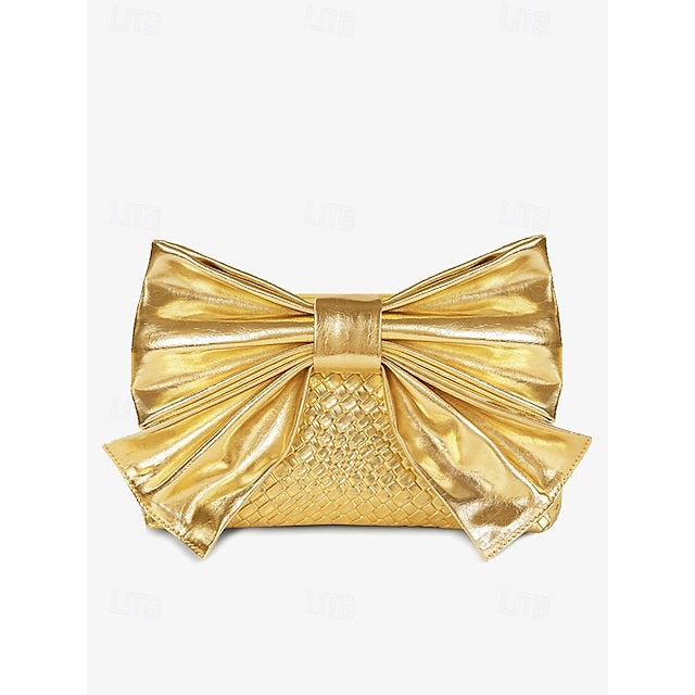 Oversized Faux Leather Bag Women's Clutch Bow with Gold