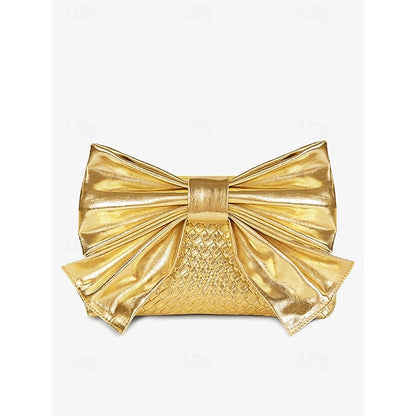 Oversized Faux Leather Bag Women's Clutch Bow with Gold