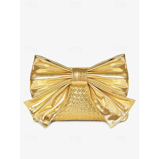 Oversized Faux Leather Bag Women's Clutch Bow with Gold