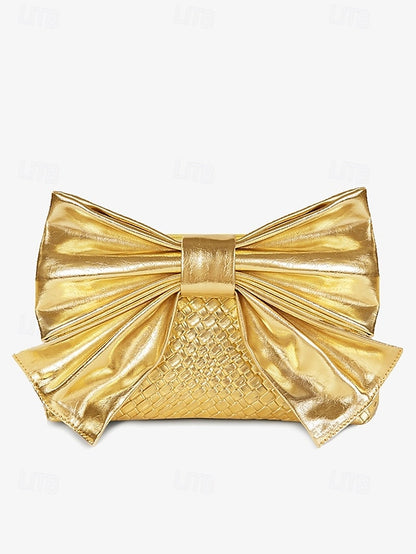with Women's Oversized Faux Gold Bow Clutch Leather Bag
