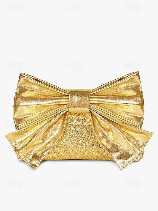 with Women's Oversized Faux Gold Bow Clutch Leather Bag