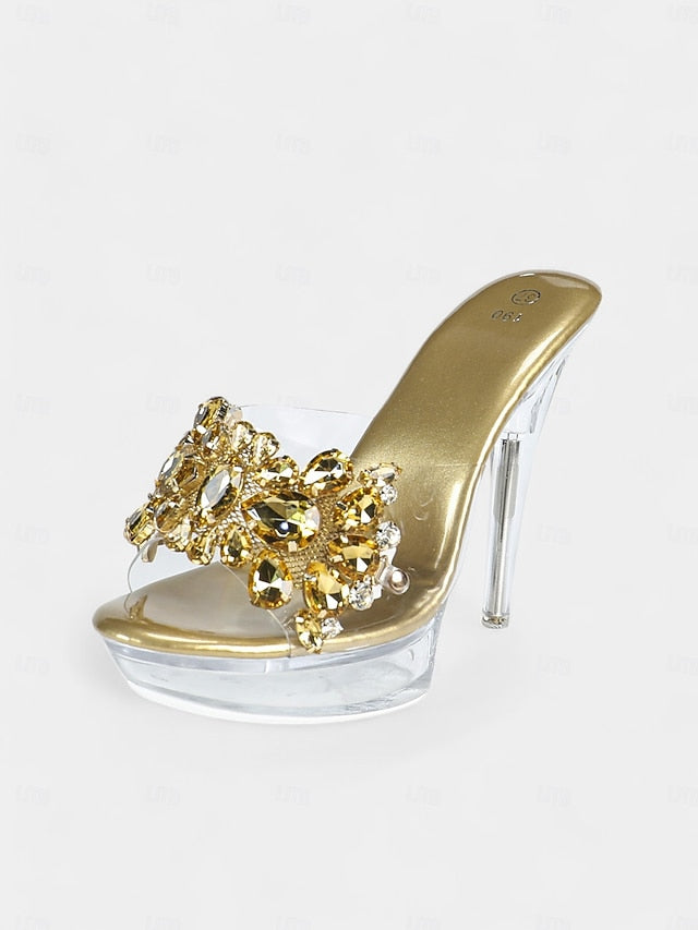 – Women's Embellished Rhinestone Platform Clear Heels