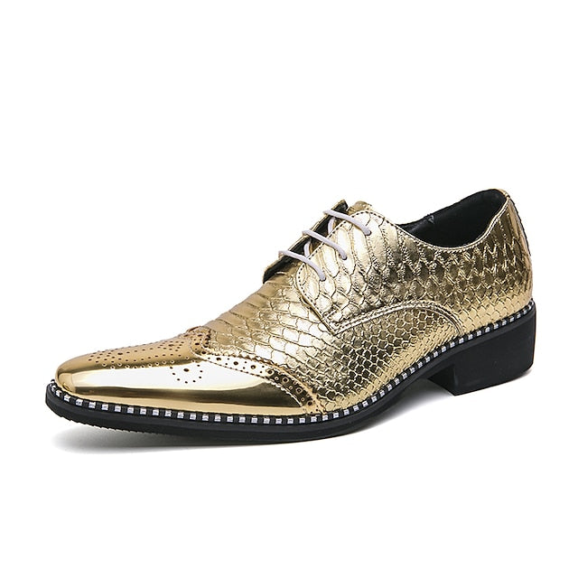 Gold Oxford Shiny Shoes Faux Men's Metallic
