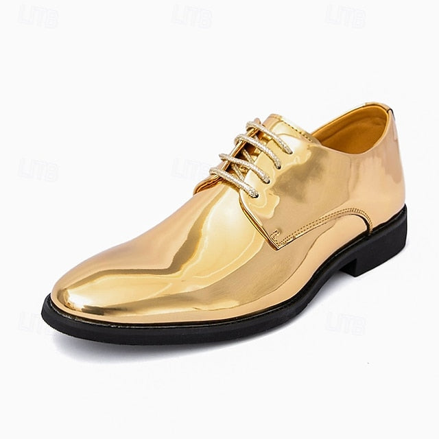 – Gold Leather Sleek Shiny for Lace-Up Men Patent Shoes