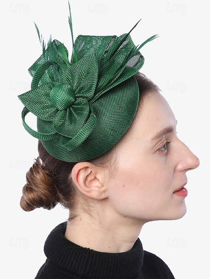 and Feather with Hat Fascinator Bow Accents Women's Green