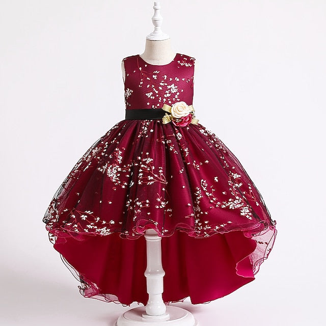 Floral Colored Solid Dress Girls' Kids Wedding Sleeveless