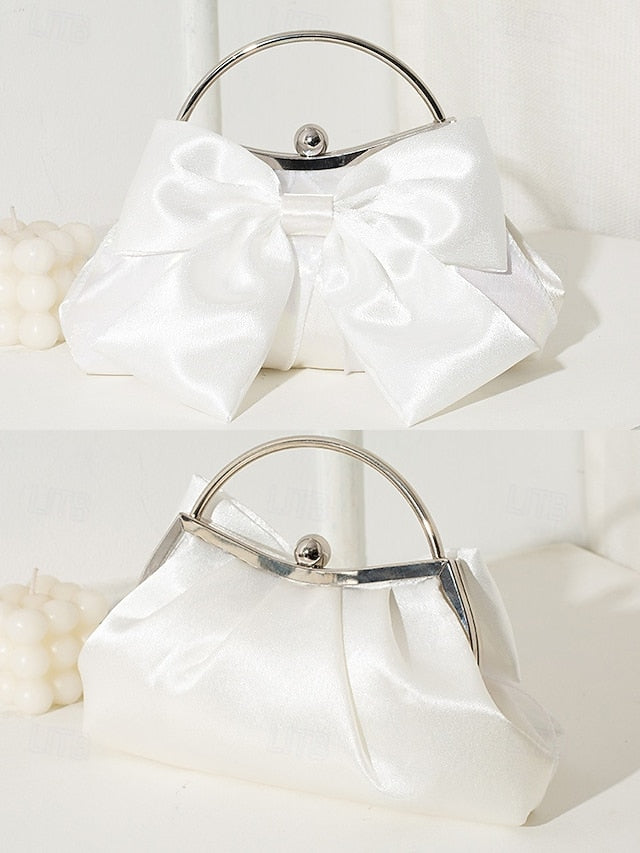 Elegant Clutch Evening Bag – Pearl Women's Bow Satin