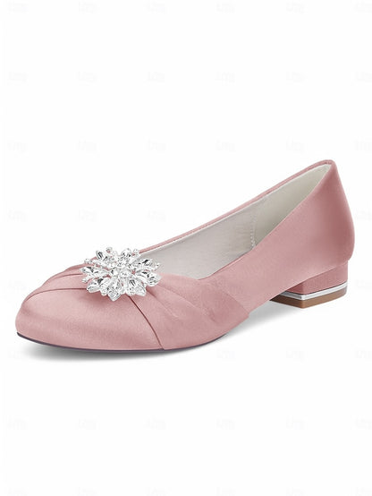 Flats Crystal Satin Elegant Women's White Wedding –