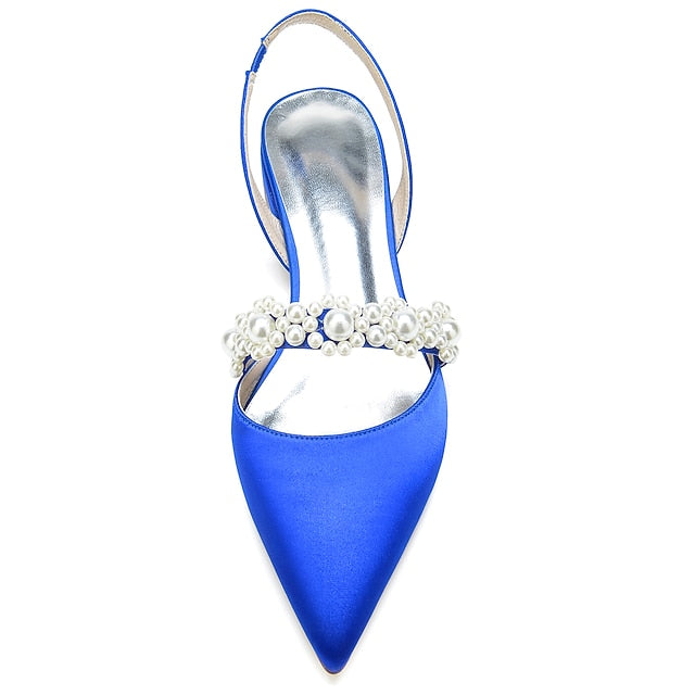 Shoes Elegant with Pearl Women's White Satin