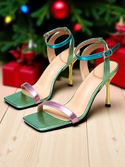 Square - Iridescent Stiletto Toe Women's Strappy Sandals