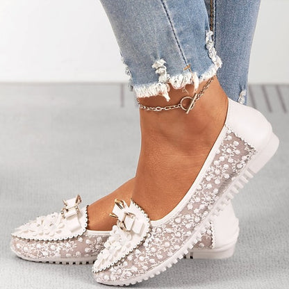 Flats Floral - Women's Lace with Bow and Details Pink