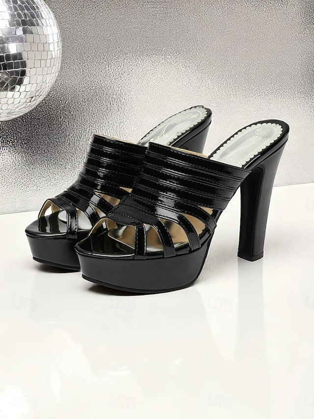 Platform Women's Strappy White Mule Heels - Open-Toe