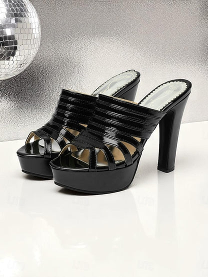 Platform Women's Strappy White Mule Heels - Open-Toe