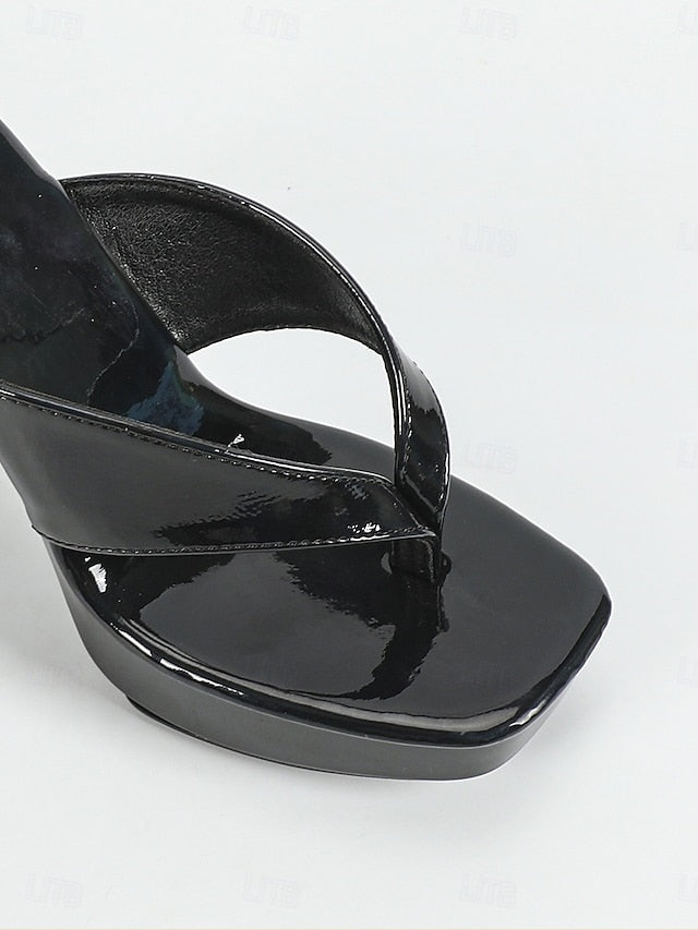 Women's Open-Toe Chunky Pink Heels with Block Iridescent