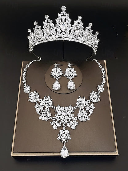 Jewelry and Tiara Elegant Silver Rhinestone Set – Women's