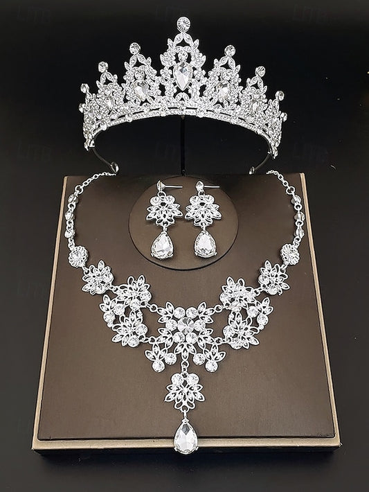 Jewelry and Tiara Elegant Silver Rhinestone Set – Women's