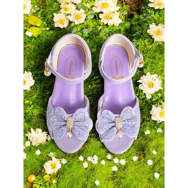 Glitter Purple Bow Accent Pearl Girls' Sandals with