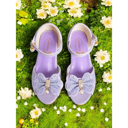 Glitter Purple Bow Accent Pearl Girls' Sandals with
