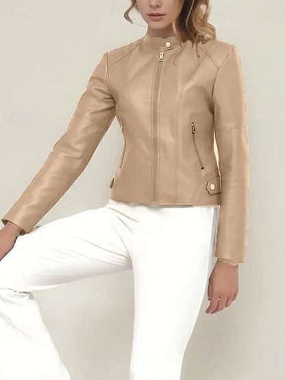 Pocket Women's Leather Faux Zipper Jacket Comfortable