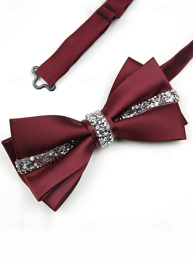 – Crystal Embellishment with Tie Elegant Satin Bow Burgundy