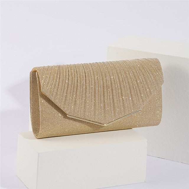Metal Clutch Evening Gold Bag Glitter with Elegant Women's