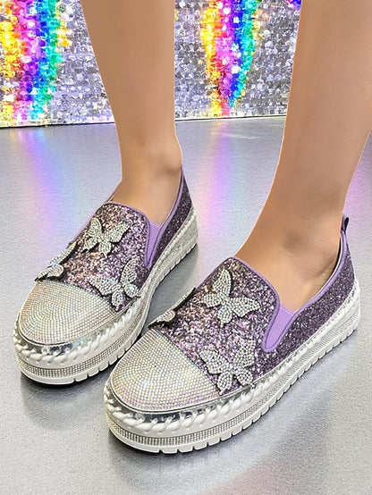 Platform Glitter Women's Slip-On Purple Sneakers with