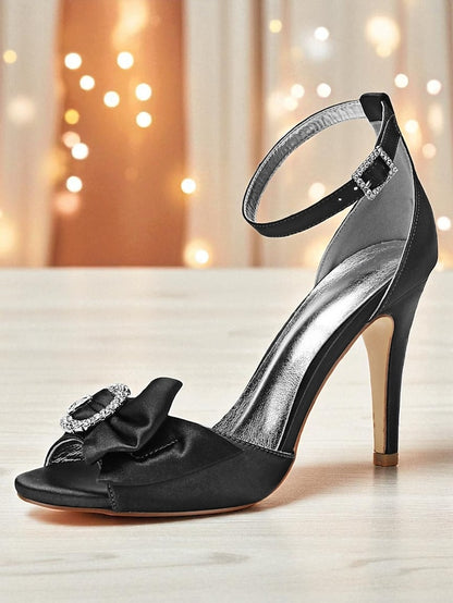 Women's Satin High Heel Purple with Rhinestone Sandals