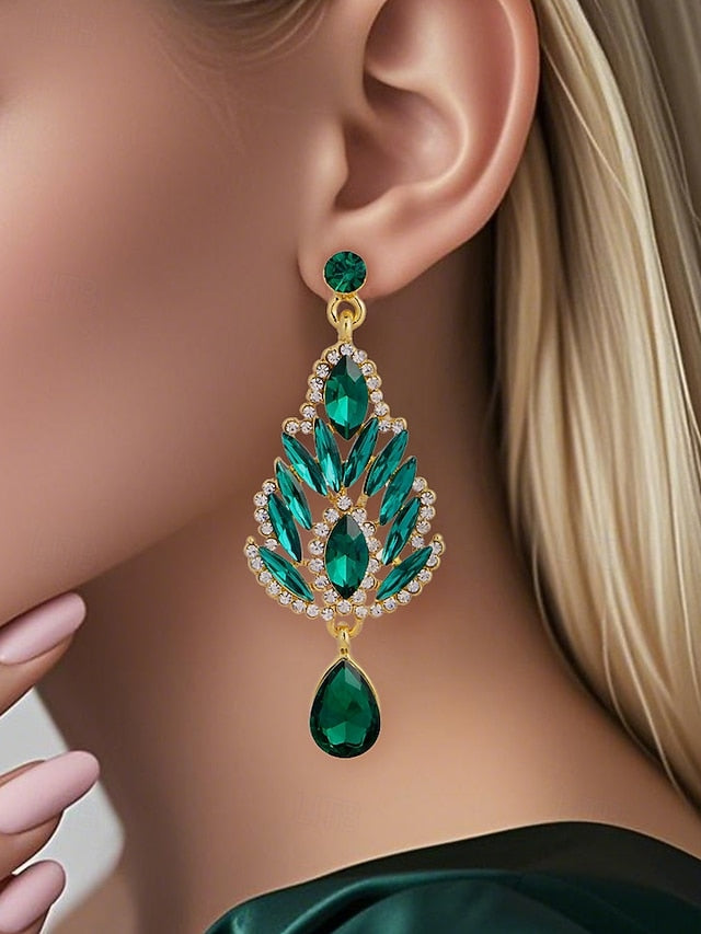 Crystal Drop Women's Earrings – Emerald Green