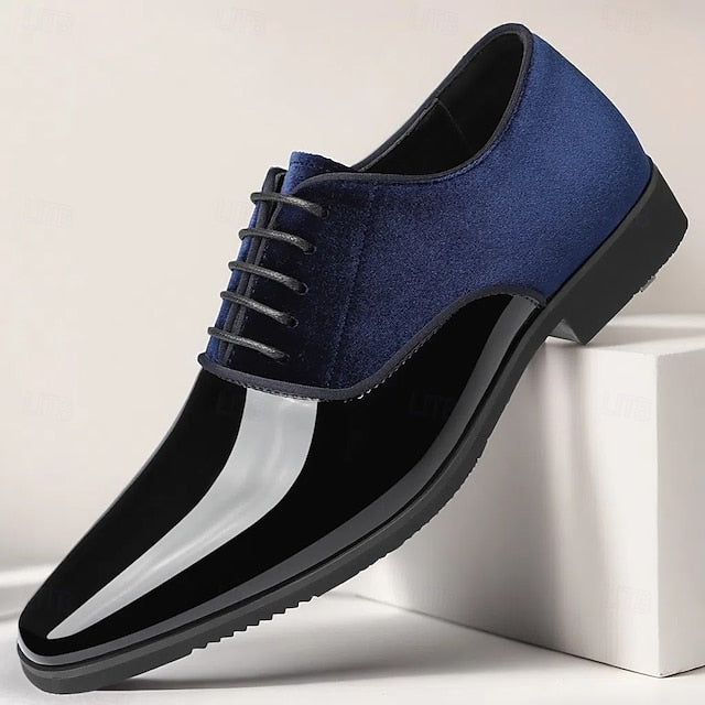 and White Shoes Blue Velvet Finish Glossy Men's with