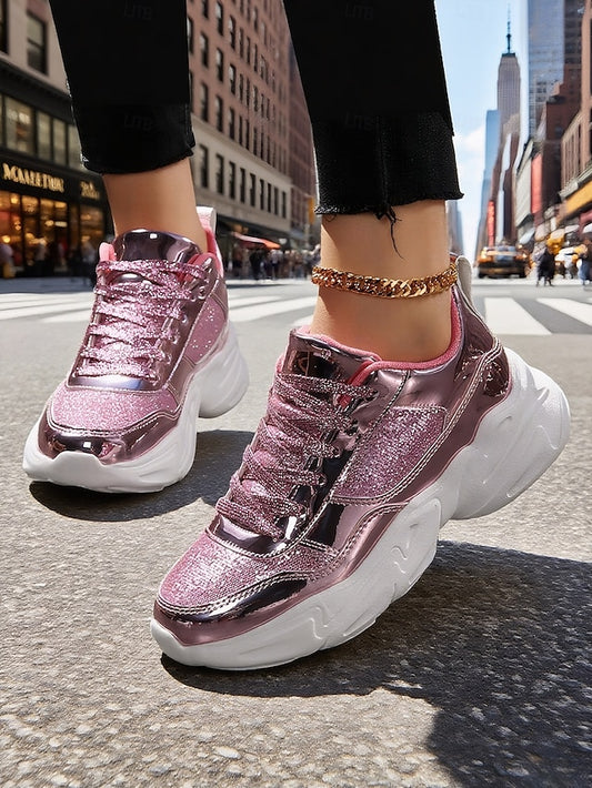 Chunky Glitter Sneakers Metallic with Platform Women's