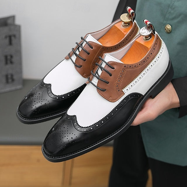 Shoes Tri-Color Brogue in Black Oxford Wingtip Men's