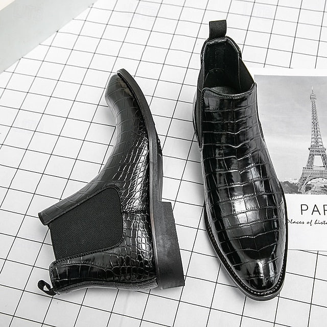 Chelsea – Brown Slip-On Men's Pattern Crocodile Boots