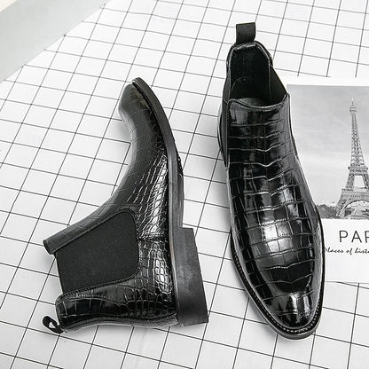 Chelsea – Brown Slip-On Men's Pattern Crocodile Boots