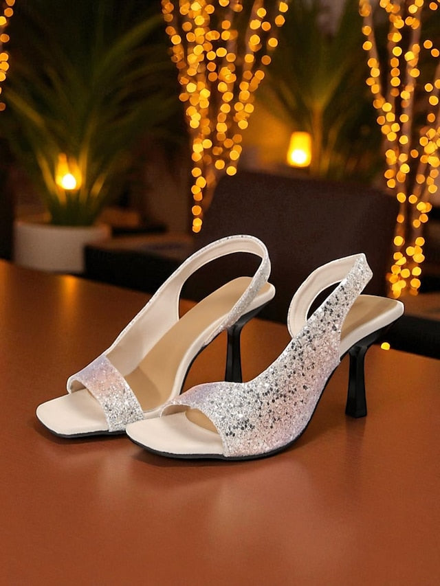 Toe - Square Stiletto Slingback Glitter Sandals Women's