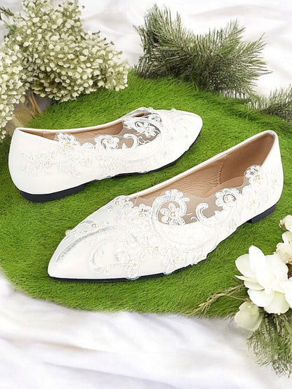 Design Appliqué Floral Shoes with Mesh White Lace Wedding and