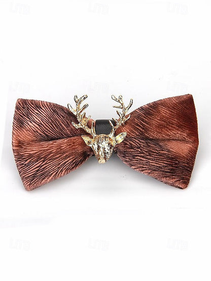 Tie Head Pin Gold Bow with Velvet Deer Men's