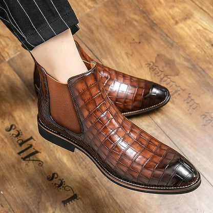 Chelsea – Brown Slip-On Men's Pattern Crocodile Boots