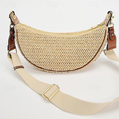Straw Leather Women's Boho Crossbody Bag with Adjustable