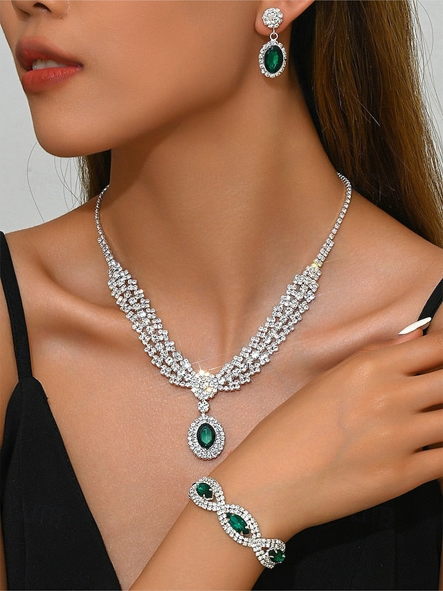 Set Women Jewelry – Green Elegant Necklace Luxury for Crystal