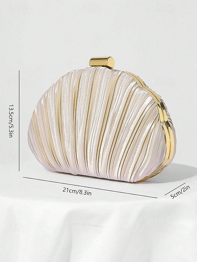 Pleated Satin Evening Women's Shell Purse Clutch
