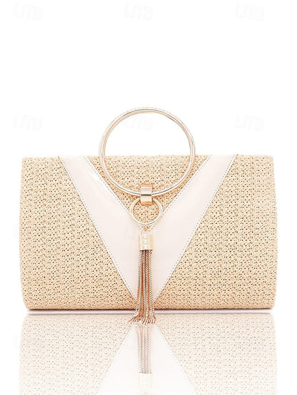 with Straw Elegant Handbag Woven – Purse Women's Clutch
