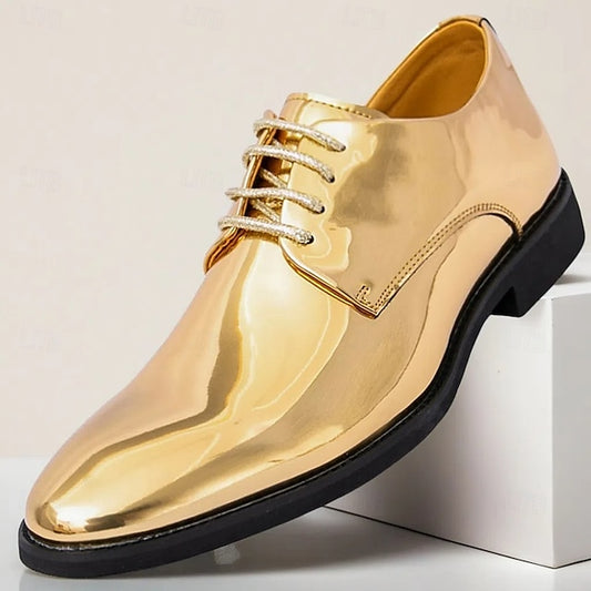 – Gold Leather Sleek Shiny for Lace-Up Men Patent Shoes