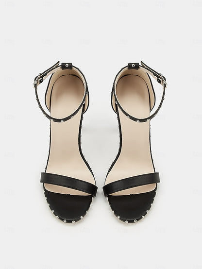 Silver with - Black Stiletto Sandals Embellishments Stud