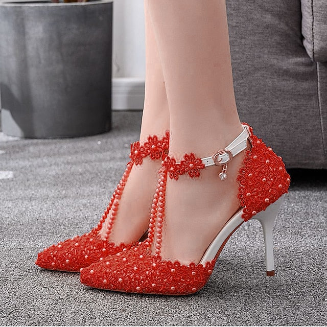 Lace Shoes Pointed Bridal High Heel Wedding Women's
