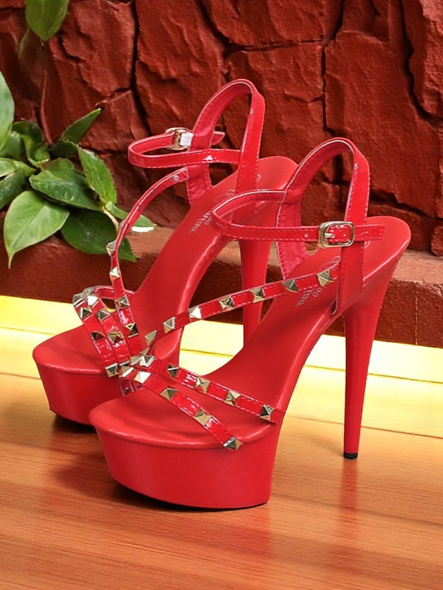 Stiletto Studded Heels Platform Straps Women's with